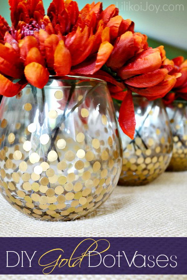 Gold Dot Vases for Displaying Fall Flowers. DIY fall décor