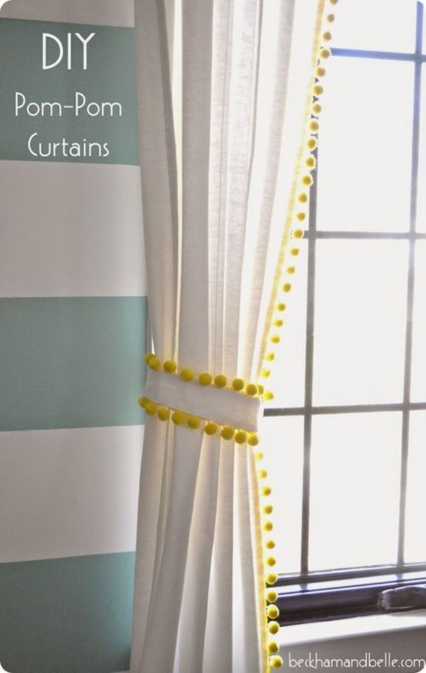 IKEA Hack Pom Pom Trim Curtains. DIY Window Tutorials