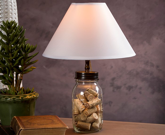 Old lamp base with a mason jar.