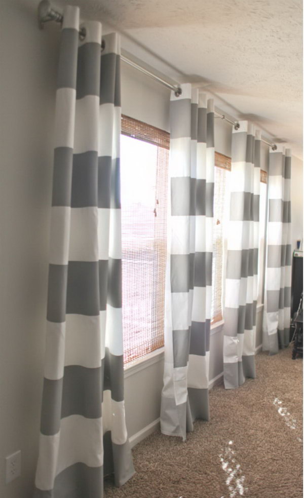 Paint-Striped Gray Curtains. DIY Window Tutorials