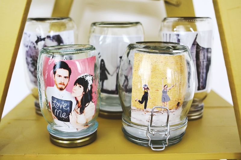 Place your photos in a Mason jar.