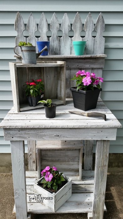 Potting station for storing all the garden stuff.