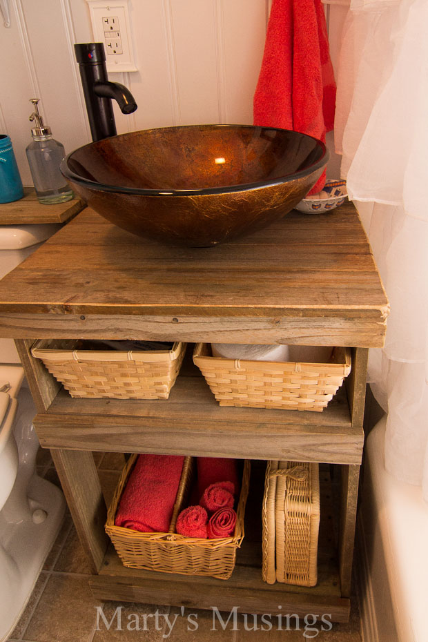 Wooden bathroom cabinet.