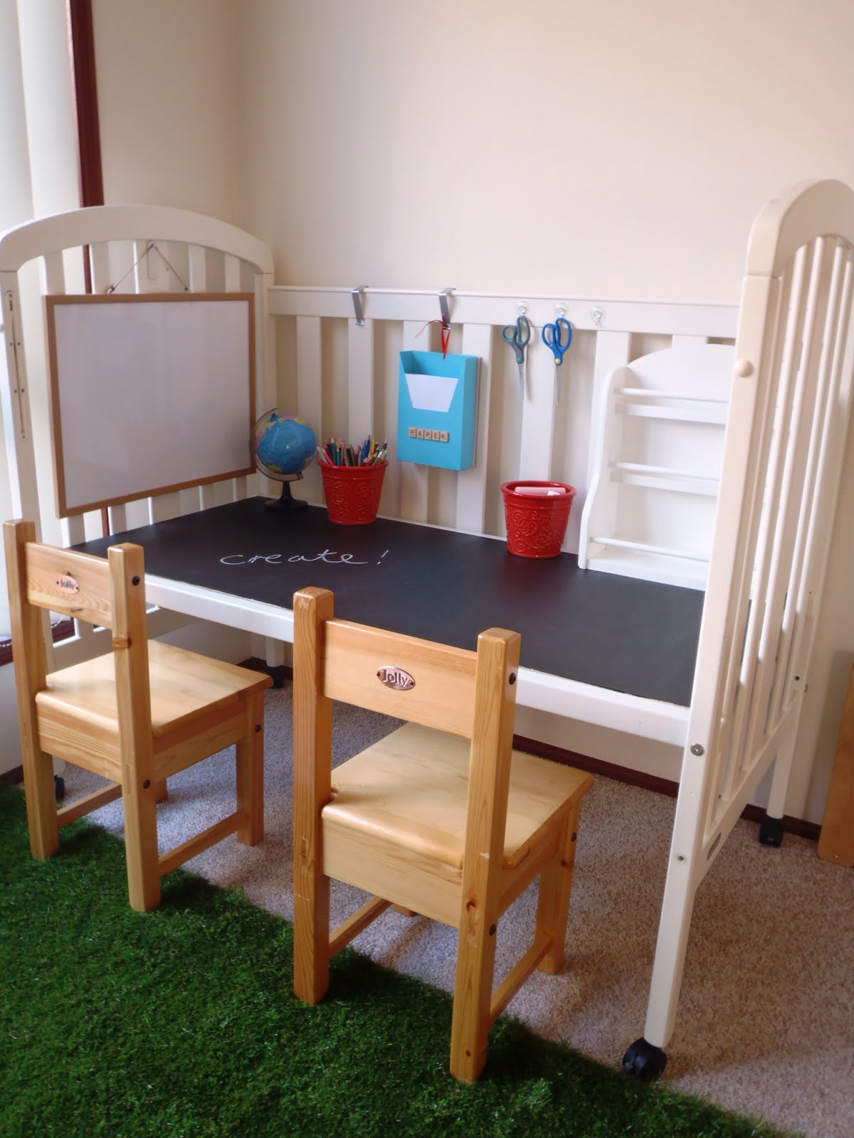An Old Crib Into A Child’s Workstation.