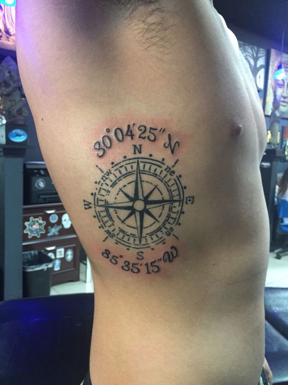 Compass with coordinates tattoo.