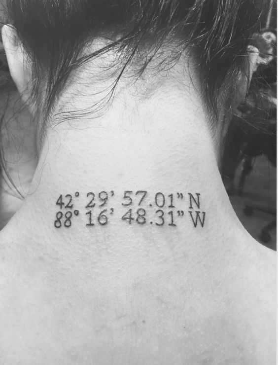 Coordinates neck tattoo.