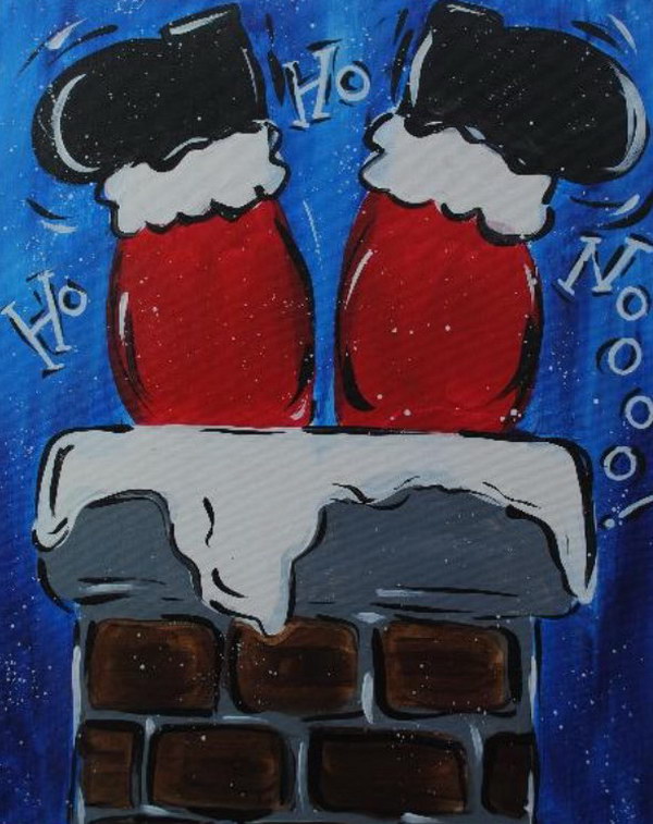 Santa Going Down Chimney Canvas.