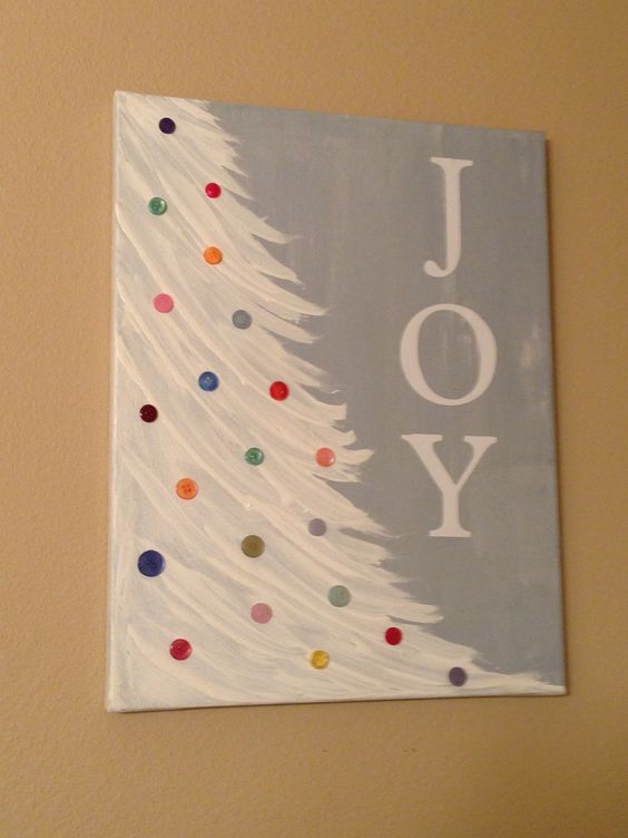 Snowy Christmas Tree With JOY Letters.