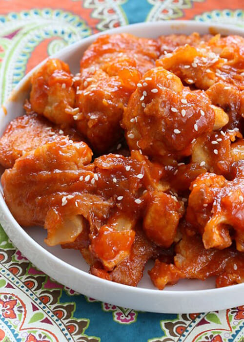 Baked Mango Sriracha Cauliflower Wings.