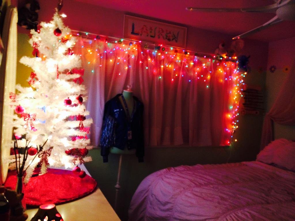 Bedroom is Christmas ready.