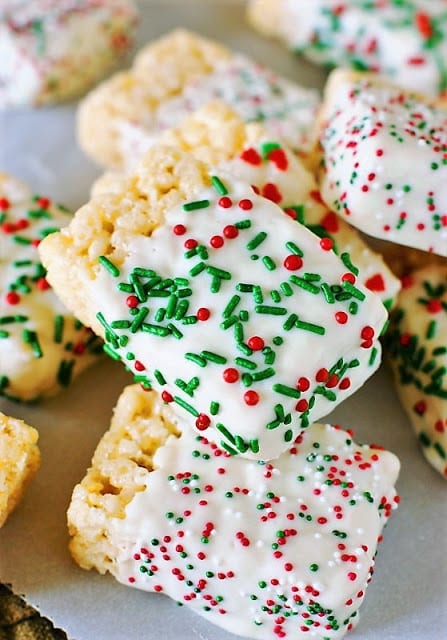 Christmas White Chocolate Dipped Rice Krispie Treats