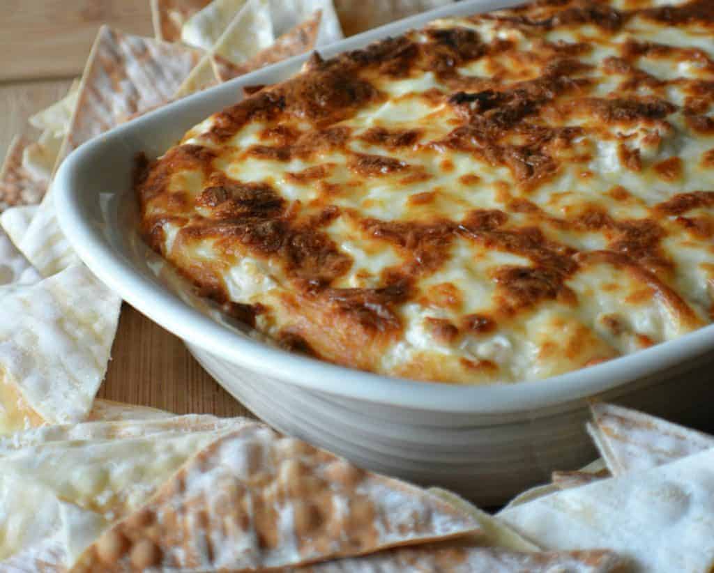 Crab Rangoon Dip with Wonton Chips.