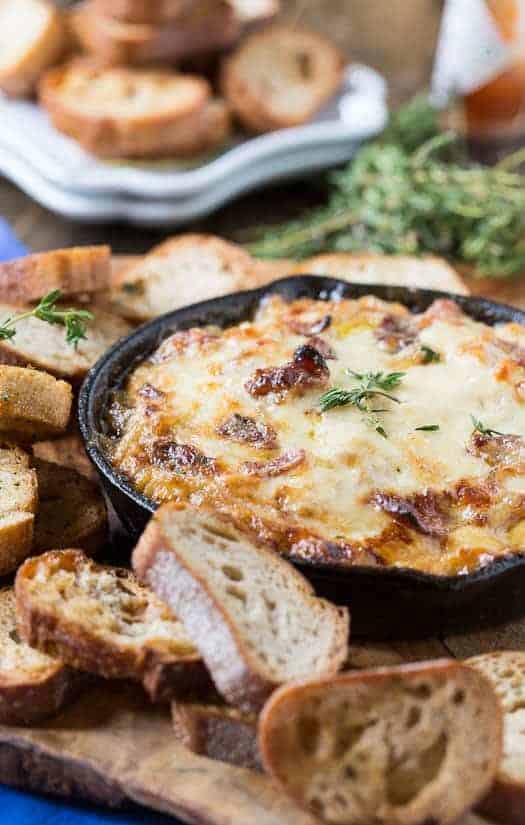 Hot Onion Dip with Bacon and Gruyere.