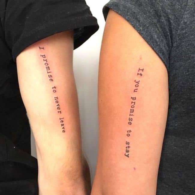 Matching love quote tattoos.