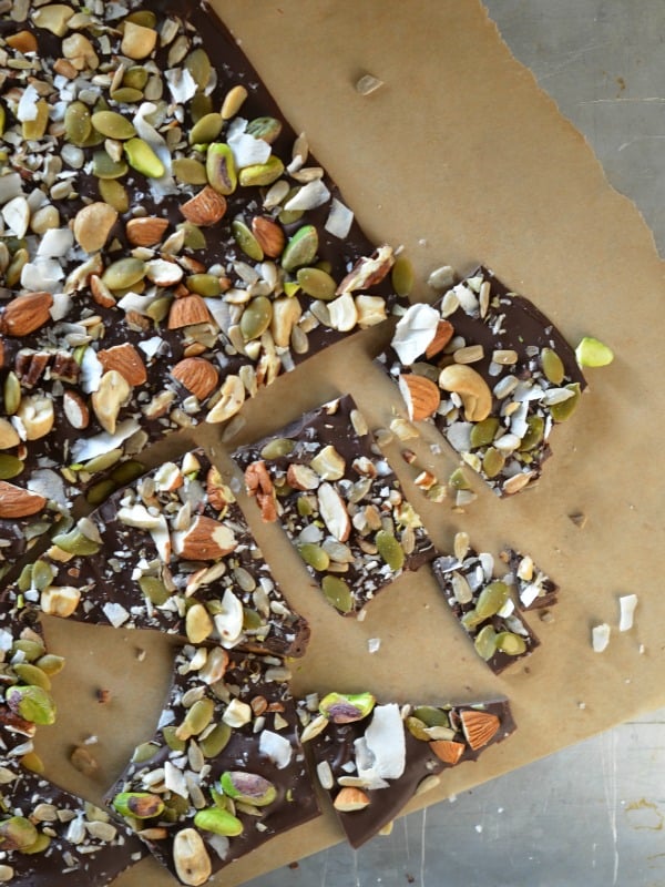 Salted Trail Mix Dark Chocolate Bark by Mountain Mama Cooks