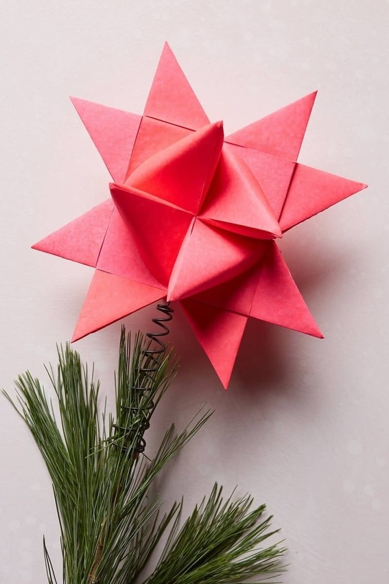 You can easily make a simple origami Christmas Tree star.