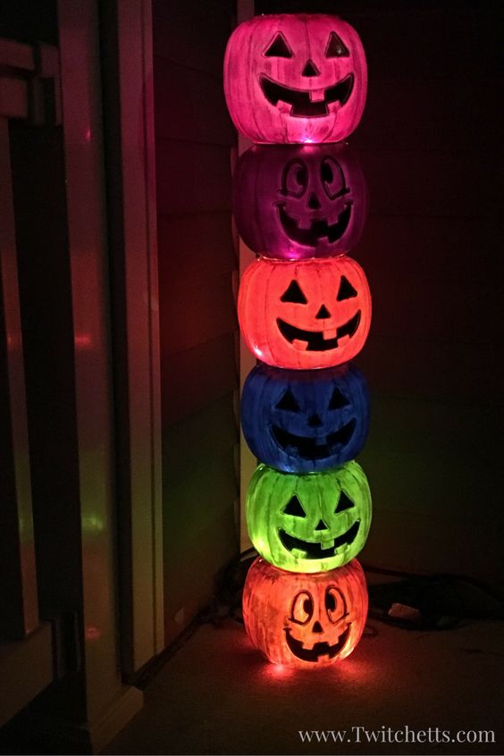 Weathered Plastic Pumpkin Totem Pole.